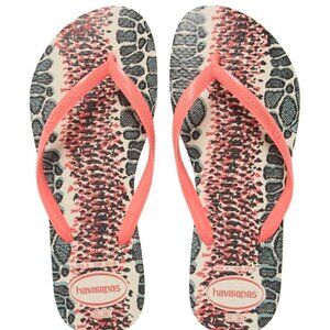 𝅺HAVAIANAS Slim Animal Print Flip Flop Brand New Sandal Coral Size 11/12